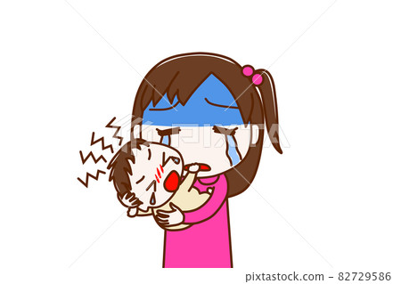 <上半身/前部> 一個感受到體力和能量極限的女孩來安慰不停哭泣的嬰兒 <上半身/前部> 一個感受到體力和能量極限的女孩來安慰不停哭泣的嬰兒 82729586