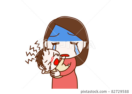 <上半身/前部> 一個女人感到體力和能量的極限來安慰她不停哭泣的嬰兒 <上半身/前部> 一個女人感到體力和能量的極限來安慰她不停哭泣的嬰兒 82729588