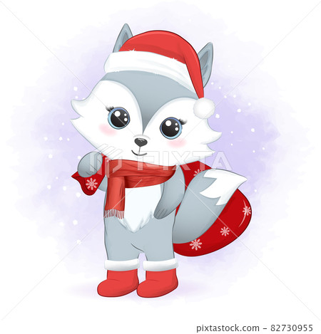 Cute little fox and gift bag Christmas season... - Stock Illustration ...