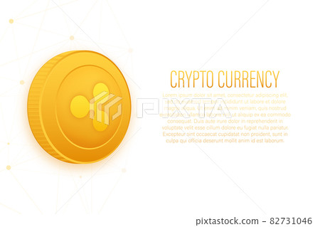 Cryptocurrency logo. Ripple in flat style on golden background. Vector design isolated. Internet technology. Cryptocurrency logo. Ripple in flat style on golden background. Vector design isolated. Internet technology. 82731046