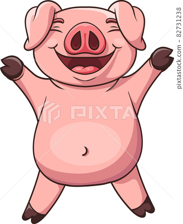 Cartoon cute pig raising hands 82731238