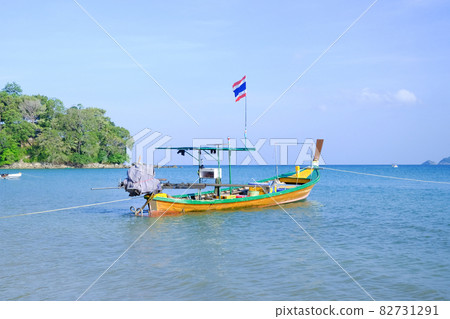 Fishing boat moored at beach Phuket Thailand 82731291