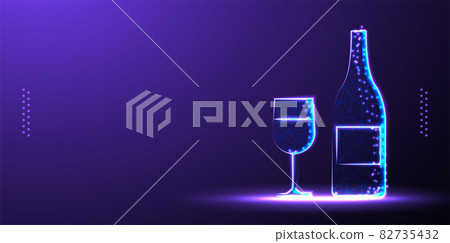 bottle, glass, wine polygonal low poly wireframe background vector illustration 82735432