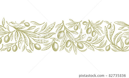 Olive seamless pattern, repeat stripe. Drawn fruit 82735836