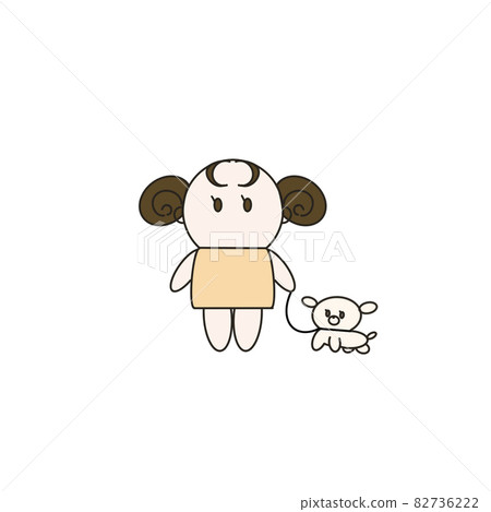小圓麵包頭髮的女孩遛狗 82736222