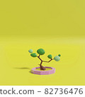低聚 3D 盆景和粉紅色花盆，黃色背景 82736476