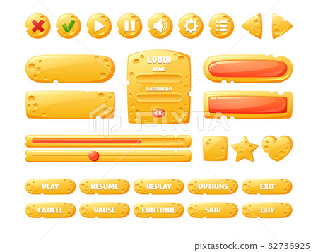 Cheese game ui buttons, cartoon menu interface Cheese game ui buttons, cartoon menu interface 82736925