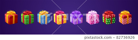Gift boxes 3d birthday presents in paper and bows Gift boxes 3d birthday presents in paper and bows 82736926