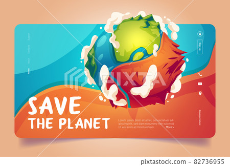 Save the planet cartoon landing page, earth globe Save the planet cartoon landing page, earth globe 82736955