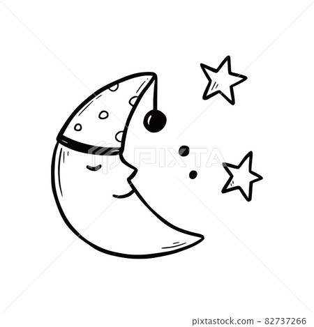Hand drawn cute sleep moon with smile Hand drawn cute sleep moon with smile 82737266
