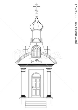 Chapel contour from black lines isolated on white background. Front view. Vector illustration Chapel contour from black lines isolated on white background. Front view. Vector illustration 82737471