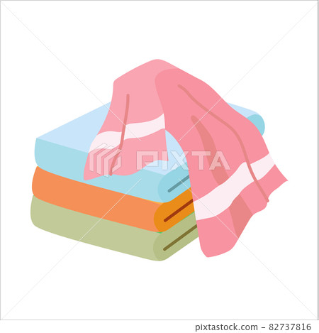 vector illustration of a pile of pink, blue, orange, and green towels 82737816