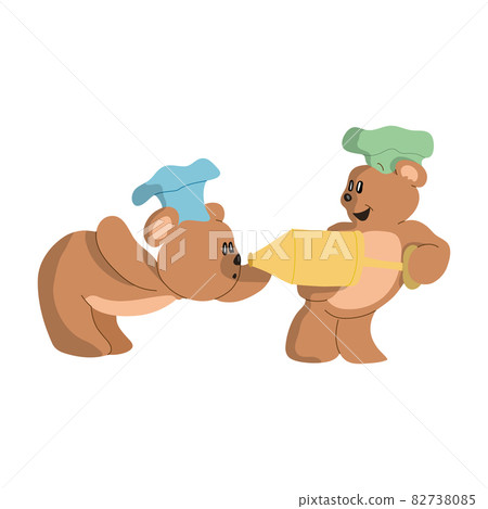 flat design vector illustration of two bears wearing chef hats playing 82738085