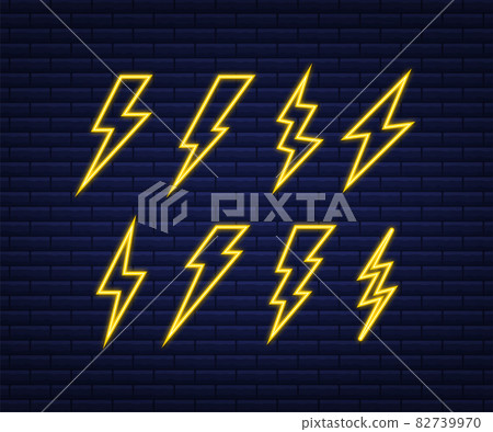 Lightning bolt neon set. Thunder bolt, lighting strike expertise. Vector illustration. 82739970