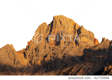 Beautiful Mountain Peak of the Dolomites at Sunset Isolated on White Background 82739996