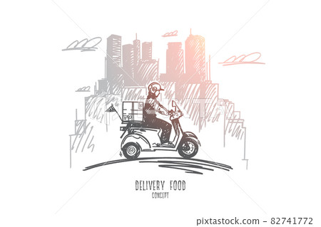 Delivery food concept. Hand drawn isolated vector. Delivery food concept. Hand drawn isolated vector. 82741772