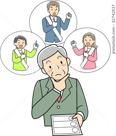 Senior male voter choosing candidates in elections Senior male voter choosing candidates in elections 82742637