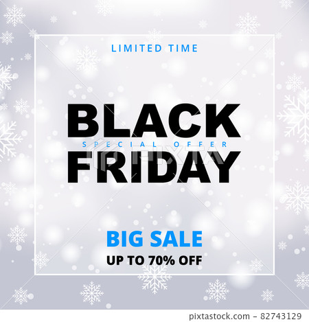 Black friday snowy sale promotion banner. Black friday winter white sale banner template. 82743129