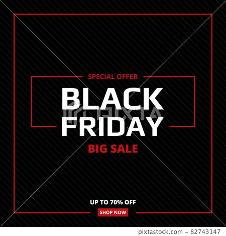Black friday sale abstract banner. Black and red commercial cartoon background with diagonal lines and frame. Black friday sale abstract banner. Black and red commercial cartoon background with diagonal lines and frame. 82743147