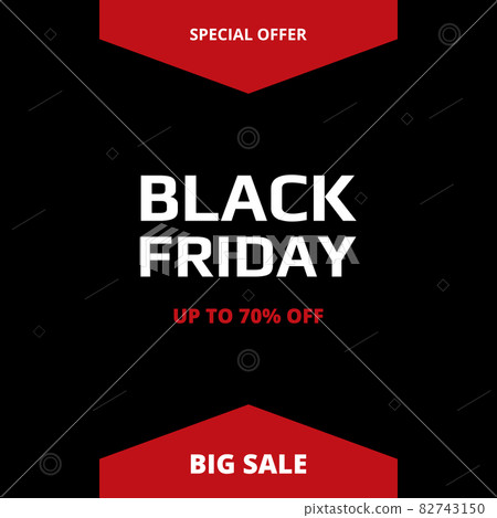 Black friday sale abstract background. Black and red commercial cartoon banner with halftone shapes. 82743150