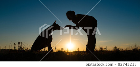 杜賓和主人剪影 82743213