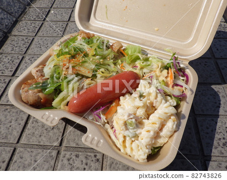Kitchen car take-out lunch, green onion salt chicken lunch, outside rice Kitchen car take-out lunch, green onion salt chicken lunch, outside rice 82743826
