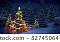 shiny Christmas tree before snow covered forest at night 82745064