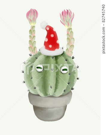 Watercolor of happy cactus wearing a Christmas hat Watercolor of happy cactus wearing a Christmas hat 82745740