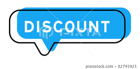 Speech banner and blue shadow with word discount on white background 82745925