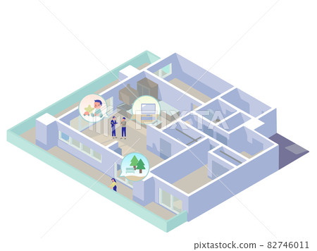 年輕男女在等距公寓內看的插圖 82746011