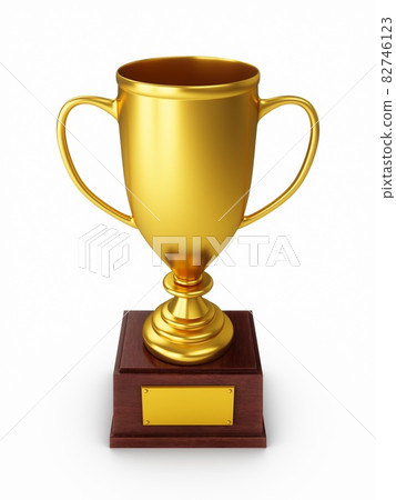 3D Rendering Golden Award Trophy Cup isolated on white background 82746123