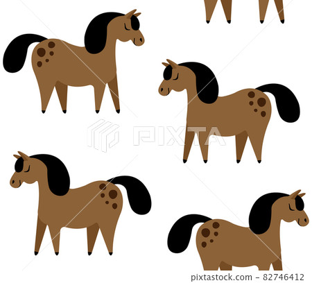 Vector seamless pattern of flat hand drawn horse - Stock Illustration ...