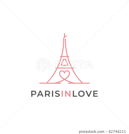 Line art Eiffel Tower with hearts love logo design Line art Eiffel Tower with hearts love logo design 82748211