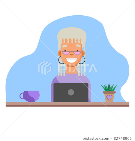 Elderly african woman sitting using with laptop Elderly african woman sitting using with laptop 82748905
