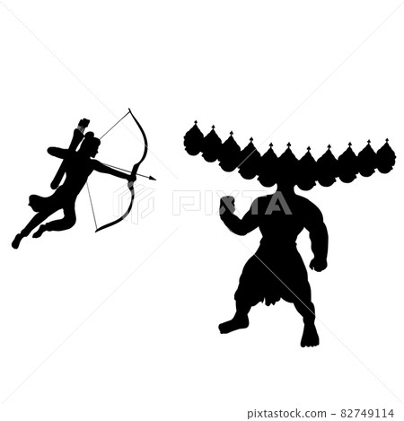 Silhouettes Rama killing Ravana. Happy Dussehra. Indian Festival. Silhouettes Rama killing Ravana. Happy Dussehra. Indian Festival. 82749114
