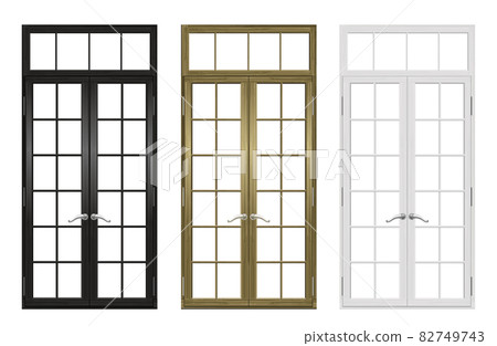 Set of classic wooden doors and windows Set of classic wooden doors and windows 82749743