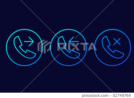 phone call, incoming, outgoing, missed line icons phone call, incoming, outgoing, missed line icons 82749769