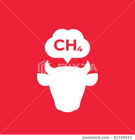 methane emissions from cattle, icon with a cow methane emissions from cattle, icon with a cow 82749833