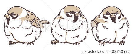 3 calf sparrows drawn with a brush and painted in 2 colors 82750552