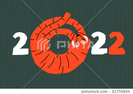 Modern greeting card with Chinese new year 2022 symbol. The tiger is curled up in a ball. Modern greeting card with Chinese new year 2022 symbol. The tiger is curled up in a ball. 82750894