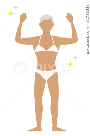 Senior female bodybuilder who makes and poses bicep Senior female bodybuilder who makes and poses bicep 82751038