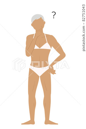 Senior woman bodybuilder with a squinting neck and doubts Senior woman bodybuilder with a squinting neck and doubts 82751043