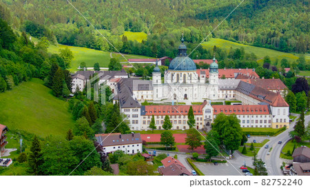 Aerial view over Ettal Abbey in Bavaria Germany Aerial view over Ettal Abbey in Bavaria Germany 82752240