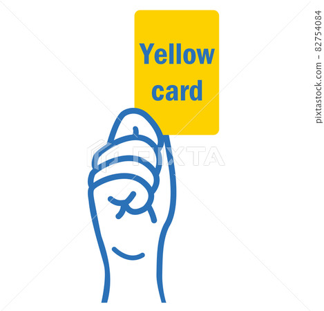 Illustration of the hand that issued the yellow card Soccer warning White background yellow card 82754084