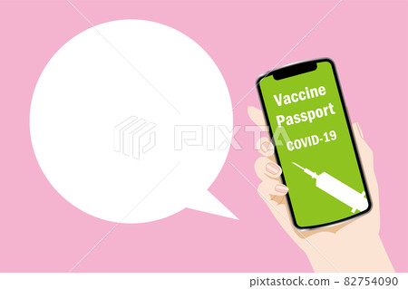 Illustration of a hand displaying a smartphone vaccine passport screen Banner banner Balloon background New corona Illustration of a hand displaying a smartphone vaccine passport screen Banner banner Balloon background New corona 82754090