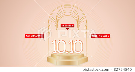 illustration of an background with light 10.10 online sale, with polygons display product. applicable for online shop sign, poster, flyer, social media banner, label promotion in store 82754840