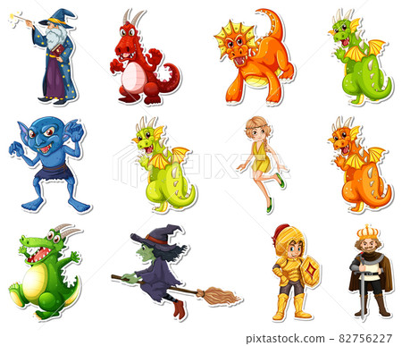 Sticker set with different fairytale cartoon characters Sticker set with different fairytale cartoon characters 82756227