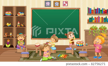 Nursery school scene with many little kids 82756271