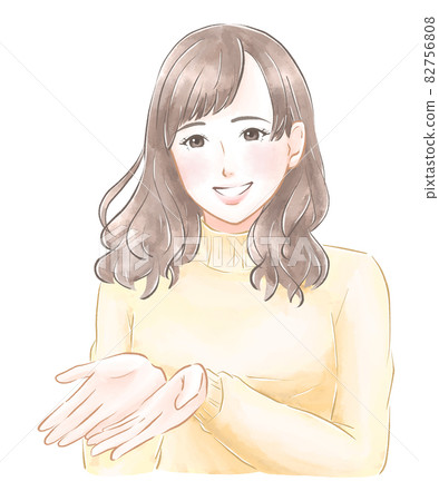 一個微笑的女人伸出她的手水彩風格 82756808