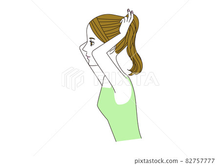 Profile of a woman with her hair tied in a ponytail, upper body Profile of a woman with her hair tied in a ponytail, upper body 82757777